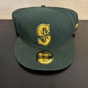 Seattle MARINERS 59FIFTY NEW ERA FITTED DARK GREEN HAT Size 7 7/8